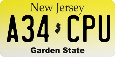 NJ license plate A34CPU