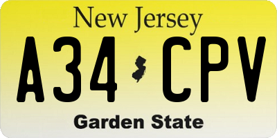 NJ license plate A34CPV