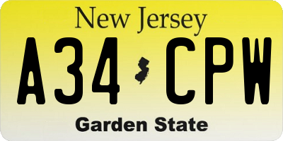 NJ license plate A34CPW