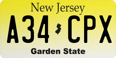 NJ license plate A34CPX