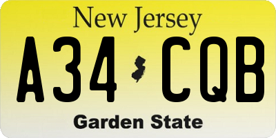 NJ license plate A34CQB
