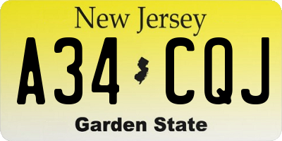 NJ license plate A34CQJ