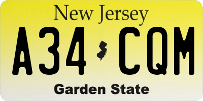 NJ license plate A34CQM