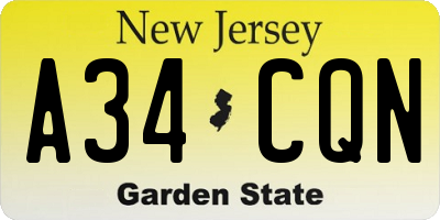 NJ license plate A34CQN