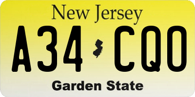 NJ license plate A34CQO