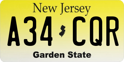 NJ license plate A34CQR