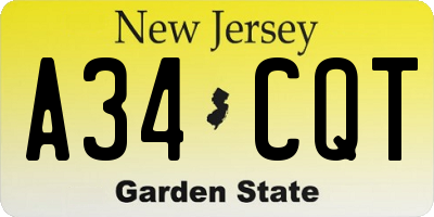 NJ license plate A34CQT