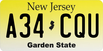 NJ license plate A34CQU