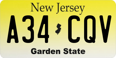 NJ license plate A34CQV