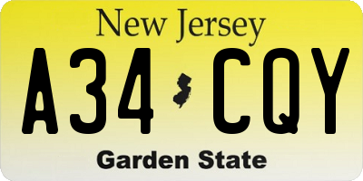 NJ license plate A34CQY