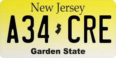 NJ license plate A34CRE