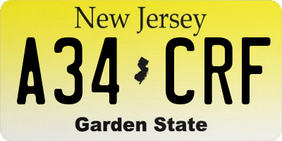 NJ license plate A34CRF