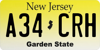 NJ license plate A34CRH