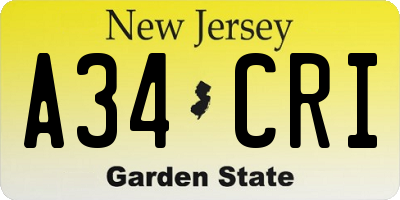NJ license plate A34CRI