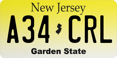 NJ license plate A34CRL