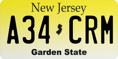 NJ license plate A34CRM