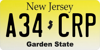 NJ license plate A34CRP