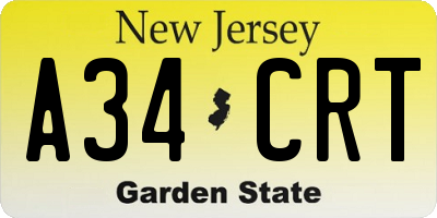 NJ license plate A34CRT