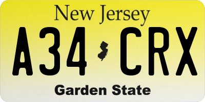 NJ license plate A34CRX
