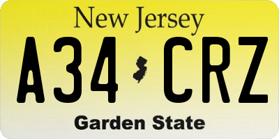 NJ license plate A34CRZ