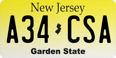 NJ license plate A34CSA