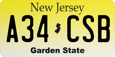 NJ license plate A34CSB