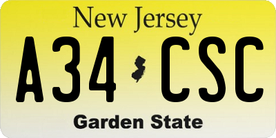 NJ license plate A34CSC
