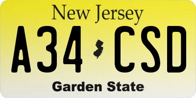 NJ license plate A34CSD