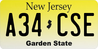 NJ license plate A34CSE