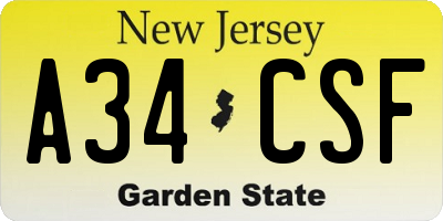 NJ license plate A34CSF