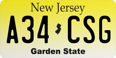 NJ license plate A34CSG