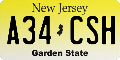NJ license plate A34CSH