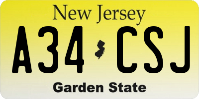 NJ license plate A34CSJ