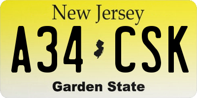 NJ license plate A34CSK