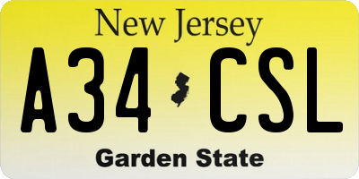 NJ license plate A34CSL