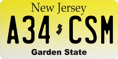 NJ license plate A34CSM