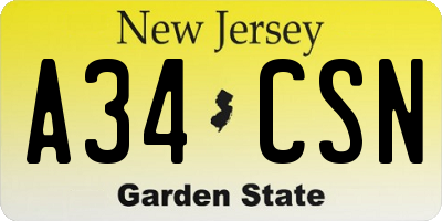 NJ license plate A34CSN