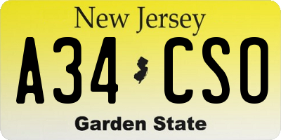 NJ license plate A34CSO