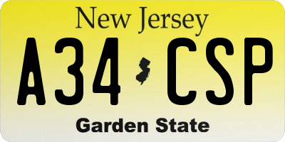 NJ license plate A34CSP