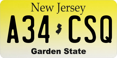 NJ license plate A34CSQ