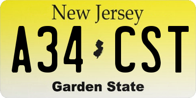 NJ license plate A34CST