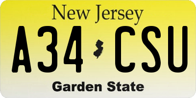 NJ license plate A34CSU