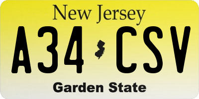 NJ license plate A34CSV