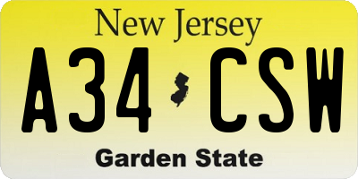 NJ license plate A34CSW
