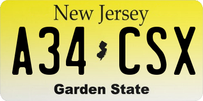 NJ license plate A34CSX
