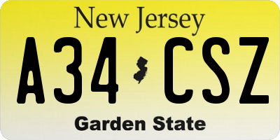NJ license plate A34CSZ