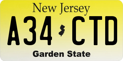 NJ license plate A34CTD