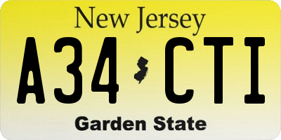 NJ license plate A34CTI