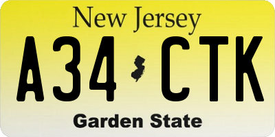 NJ license plate A34CTK