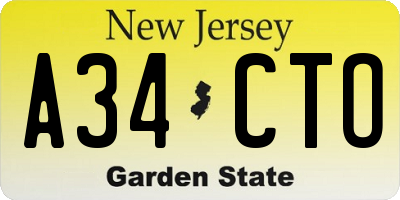 NJ license plate A34CTO